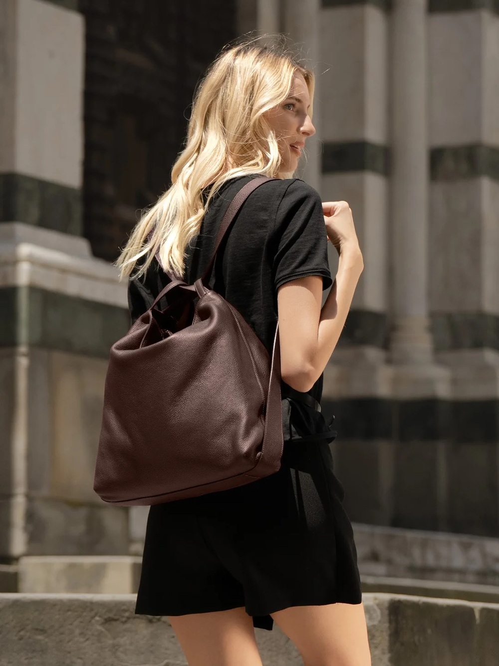 NWT M. Gemi the Laura convertible Leather Backpack Tote brown chocolate